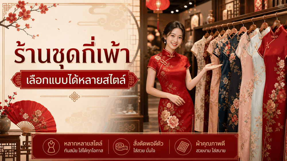 ร้านชุดกี่เพ้าพร้อมชั้นวางชุดจีนหลายแบบ