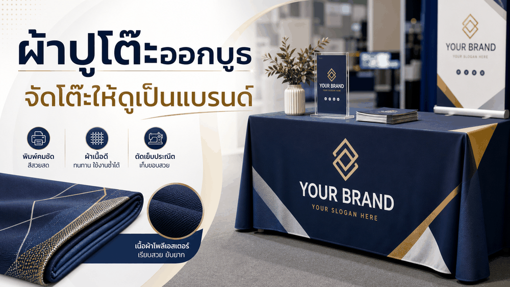 ผ้าปูโต๊ะออกบูธพิมพ์ตามแบบสำหรับงานอีเวนต์